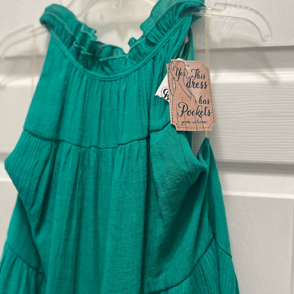 Green Ruffle Mock Neck Tiered Dress - Picture 8 of 9
